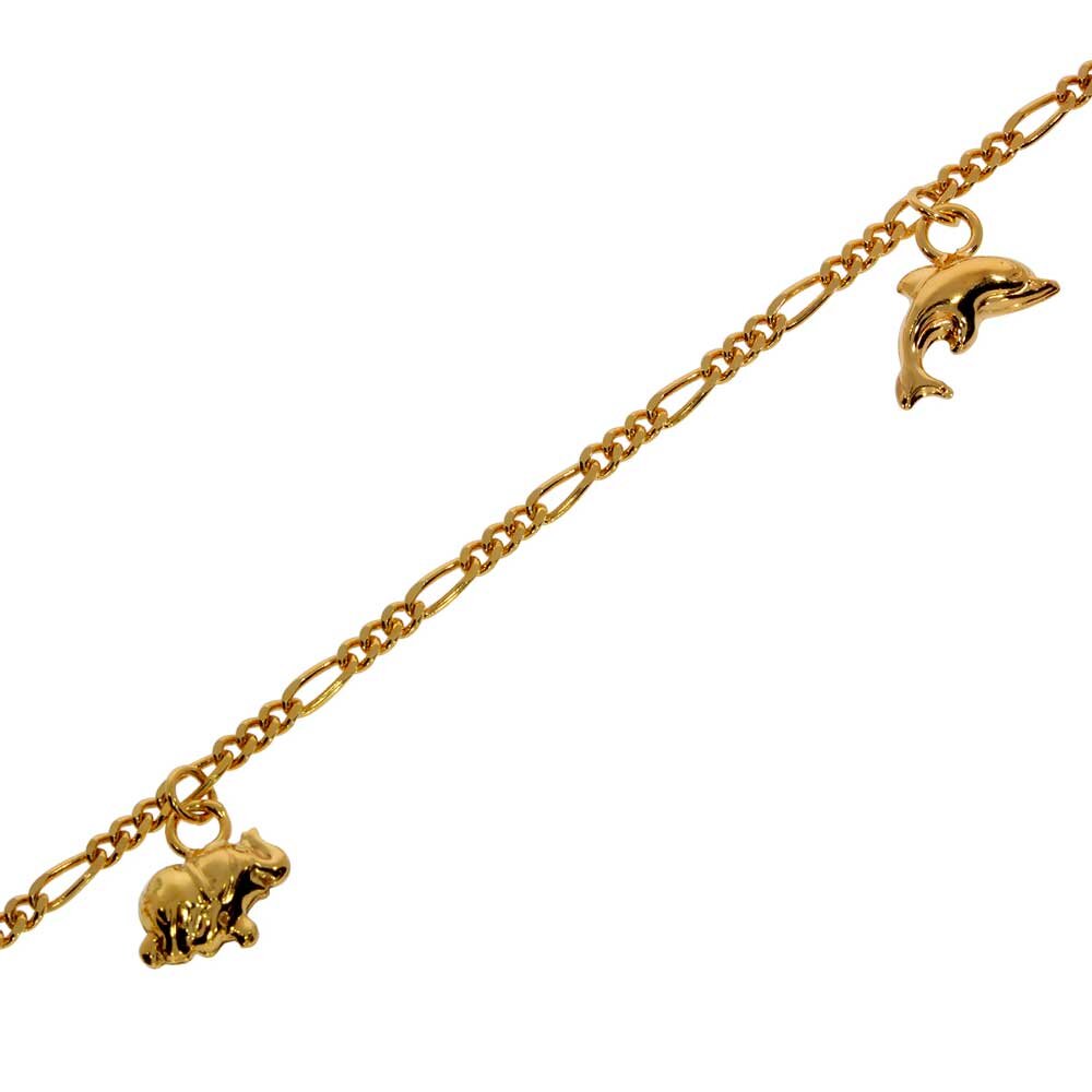 Bracelet figaro diamond cut with animal charms 585/- yellow gold 