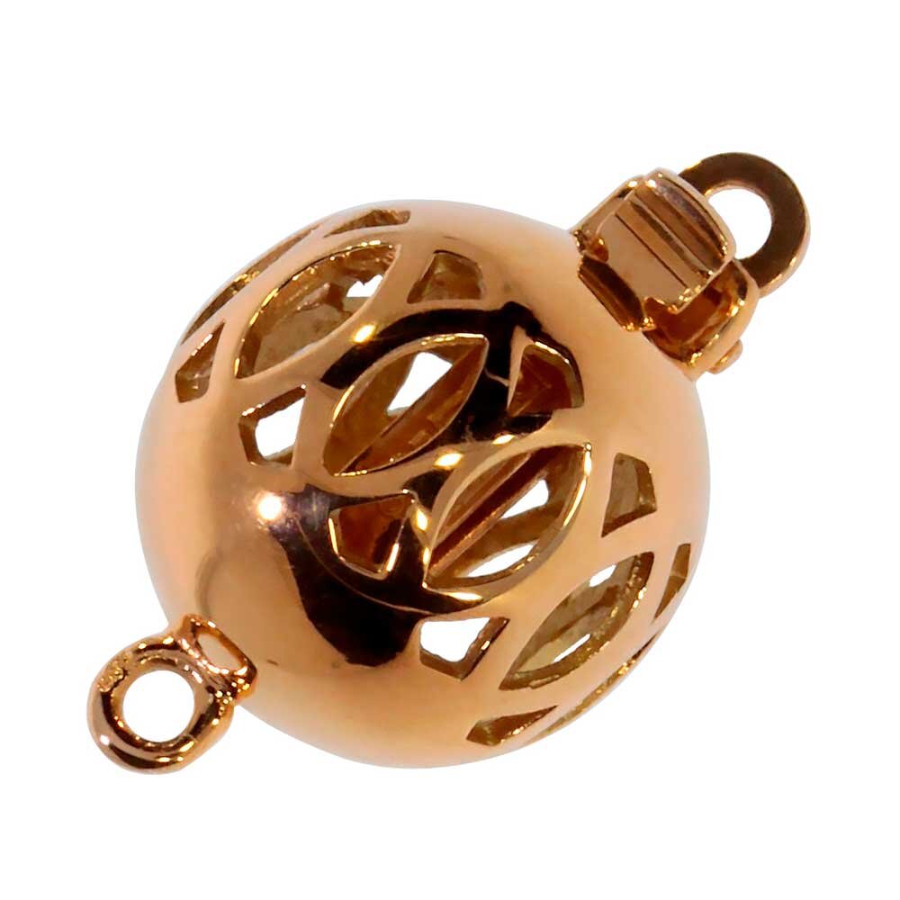 Open polished ball clasp with circle pattern 585/- rose 