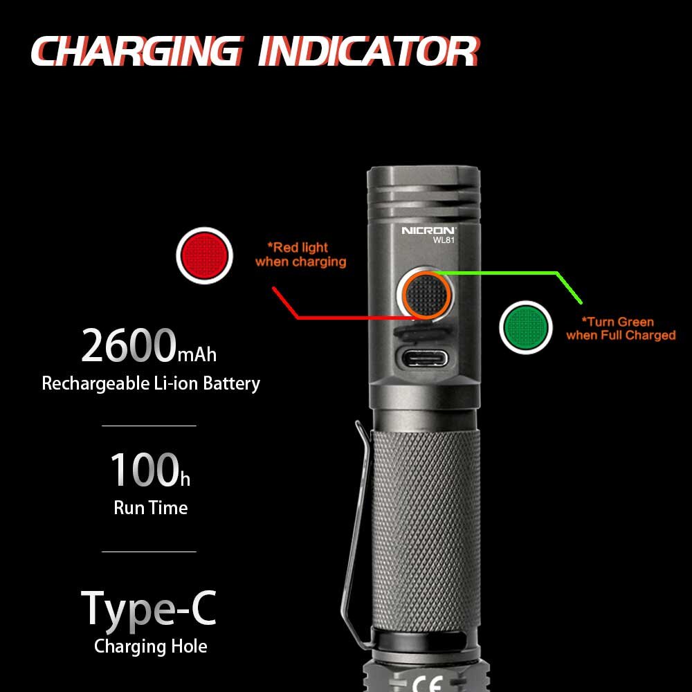 Mini lommelygte LED med magnet og twist-funktion, Genopladelig 