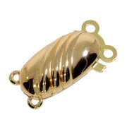 Oval jewelry clasp with grooves 925/- gold-plated, 14.00 x 7.50 mm