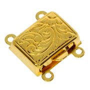 Rectangular jewelry clasp with antique pattern for 2 chain rows 925/- gold-plated