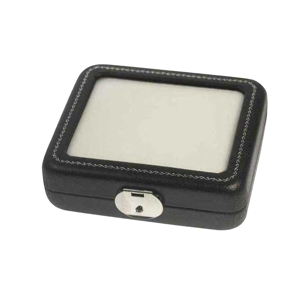 Gem Display Box, black leather/white stuffing, large 