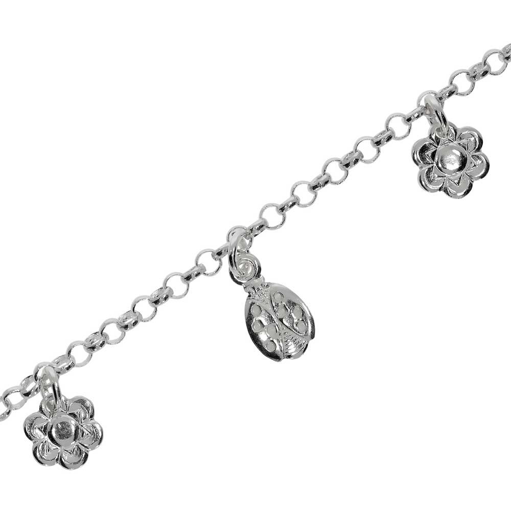 Armbånd ærte med blomster- og mariehønecharms 925/- 