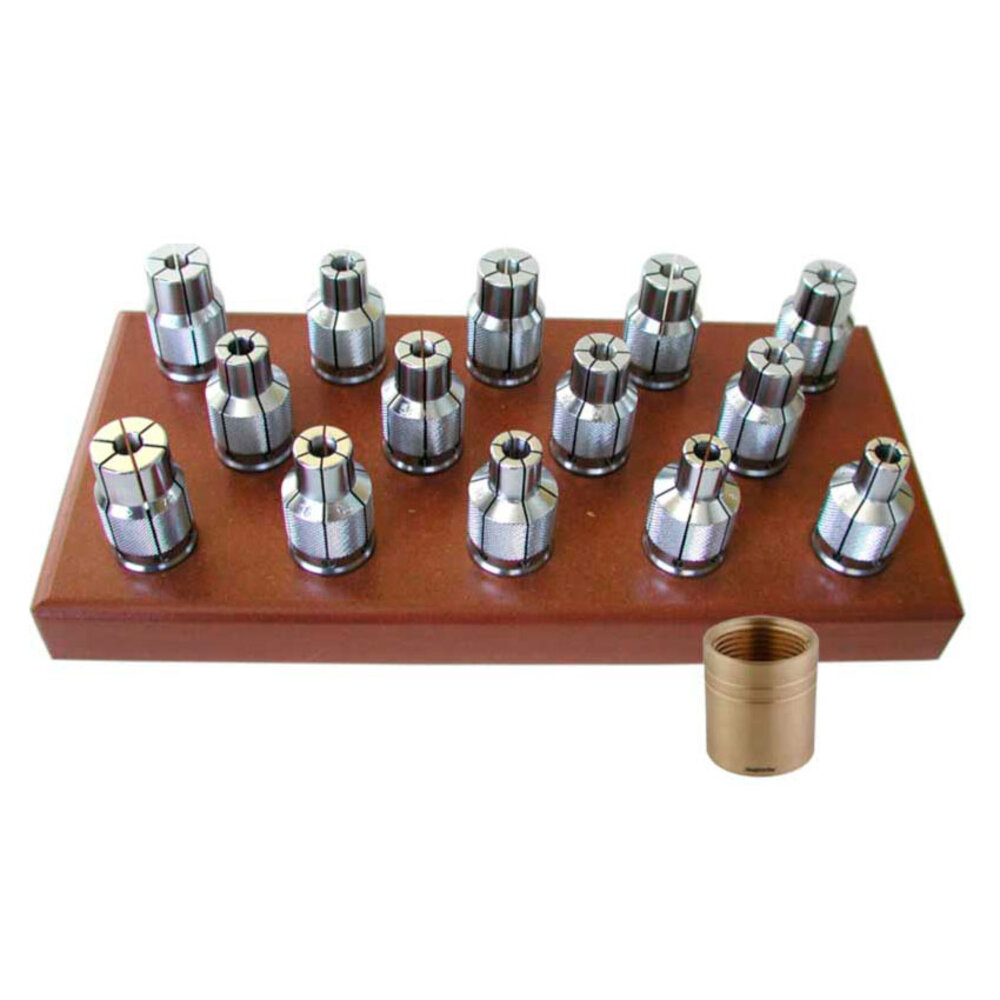 Collet set on wooden board 