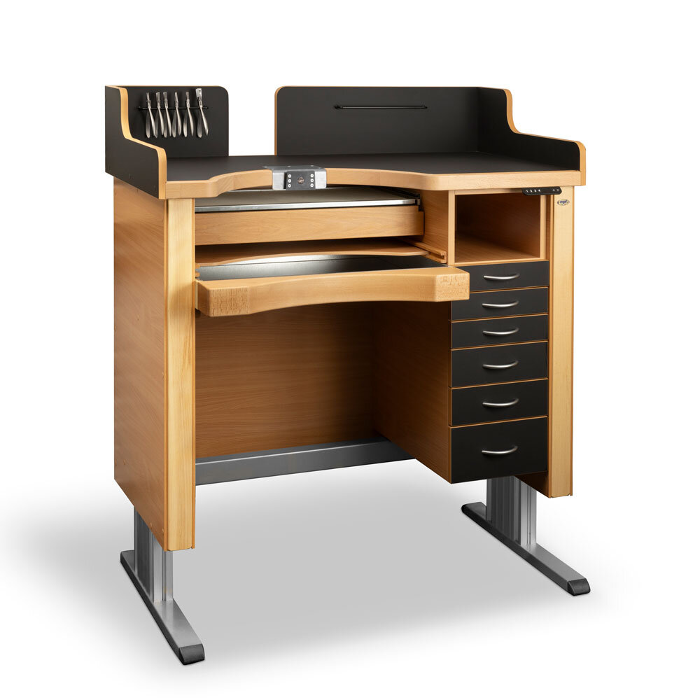 Height-adjustable work bench for goldsmiths 