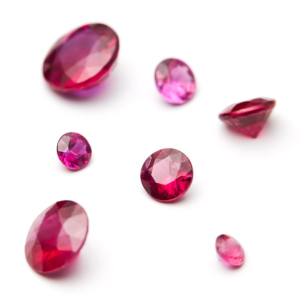 Ruby, round diamond cut, red gemstone