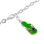 Ankle bracelet trace with a green sandal pendant 925/-