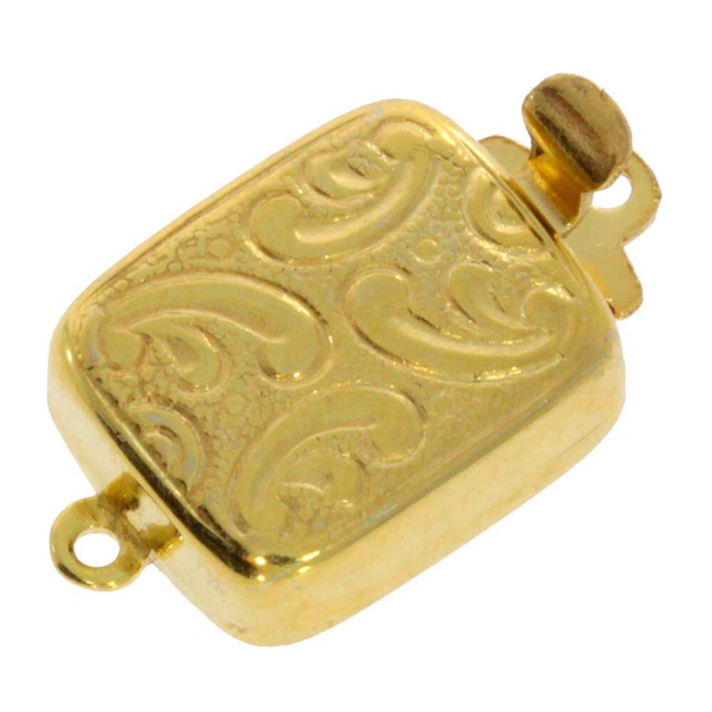 Rectangular jewelry clasp with antique pattern 925/- gold-plated 