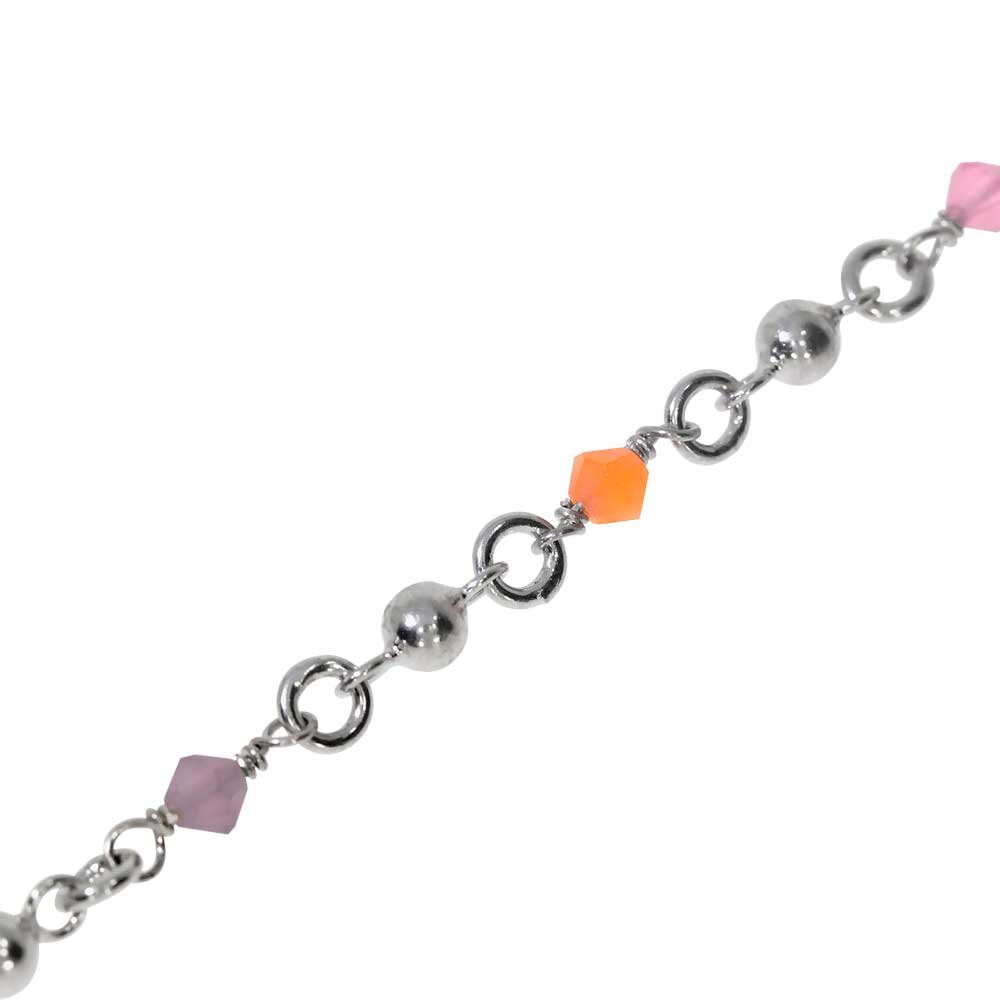 Ankle bracelet with coloured glass stones 925/- 