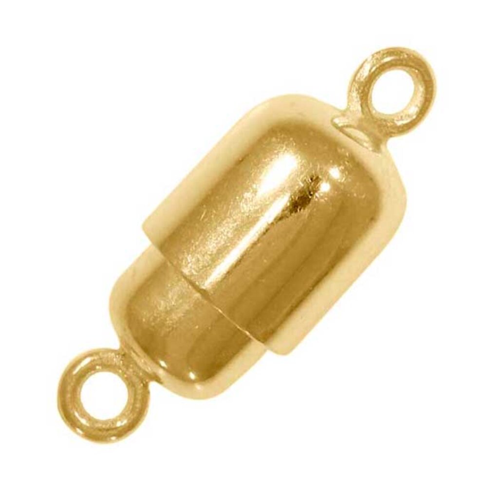 Polished cylinder-shaped magnet clasp, 2 sizes, 925/- gold-plated 