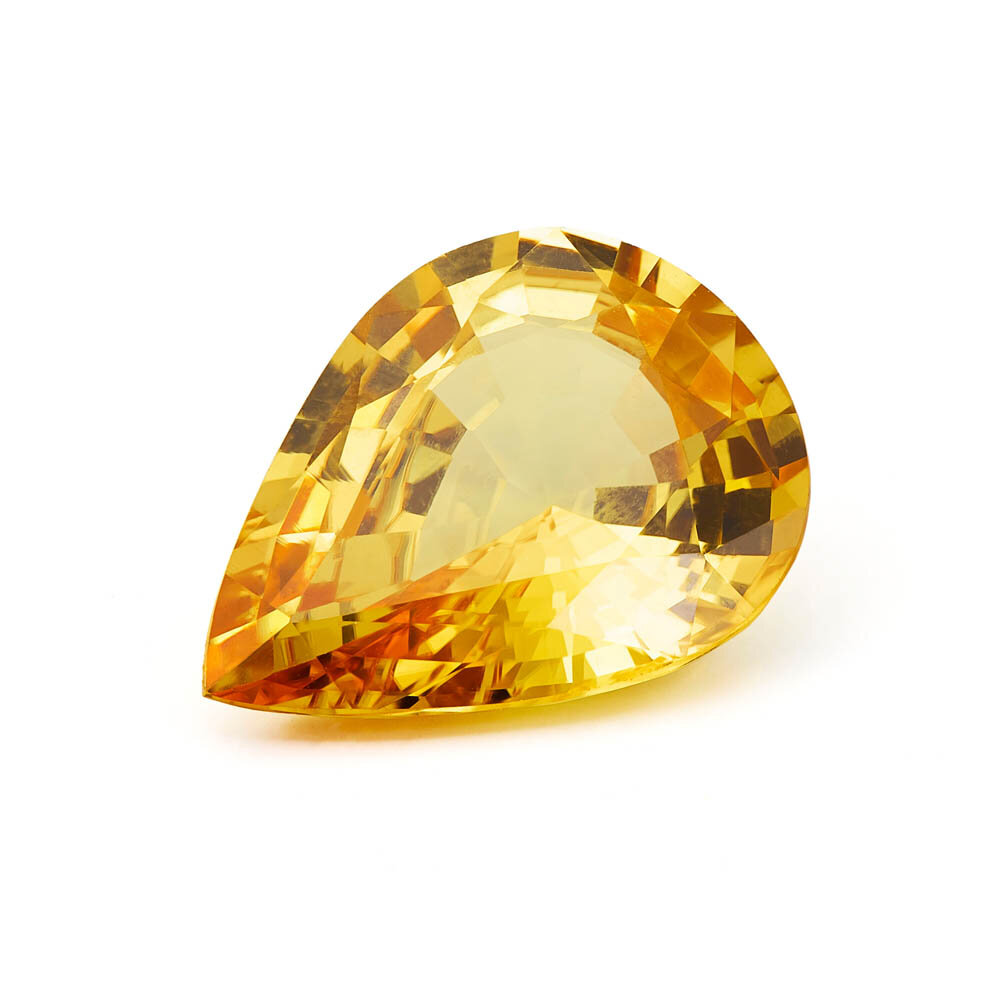 Gul safir, dråbe facet, 12,30 x 9,40 mm 