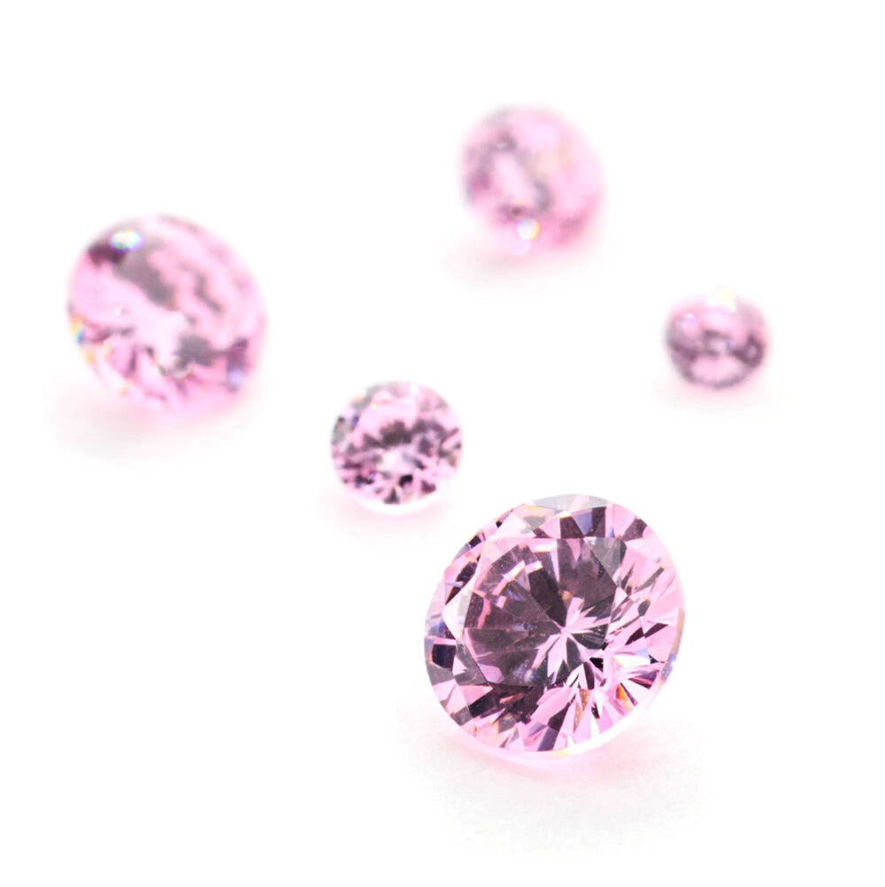 Syntetisk pink kubisk zirkonia, rund fasett 