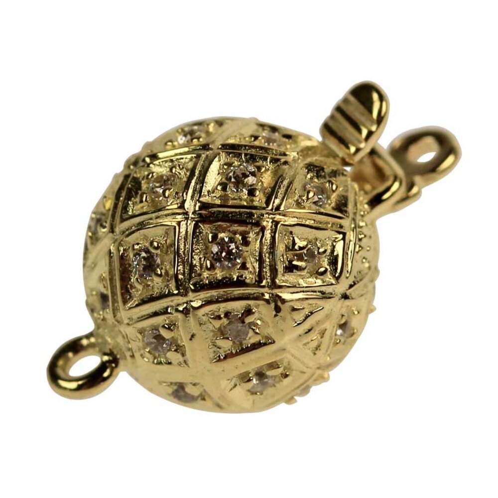 Ball clasp with 34 synt. zirkonia 925/- gold-plated 
