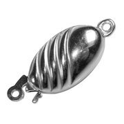 Oval jewelry clasp with grooves 925/- rhodium plated, 13.00 x 8.00 mm 