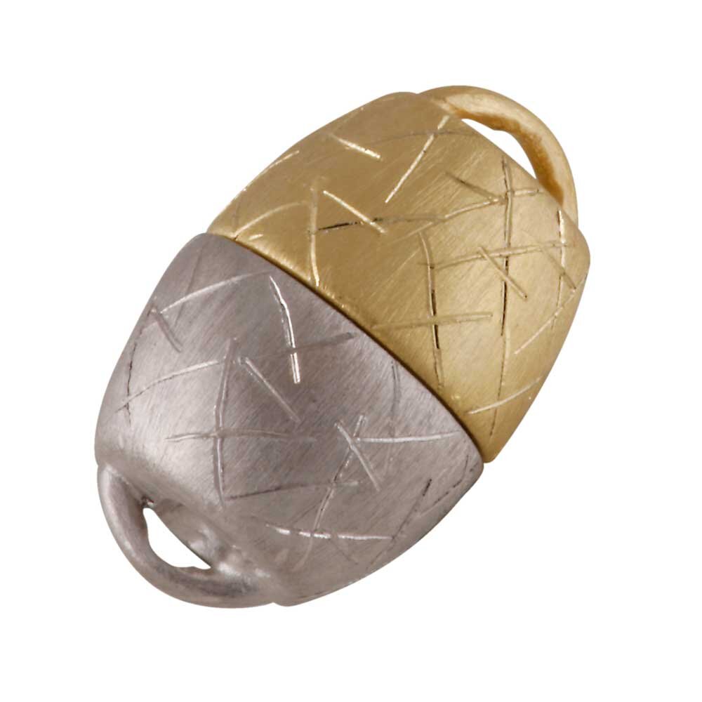 Barrel-shaped magnet clasp with ice pattern 925/- two tones 