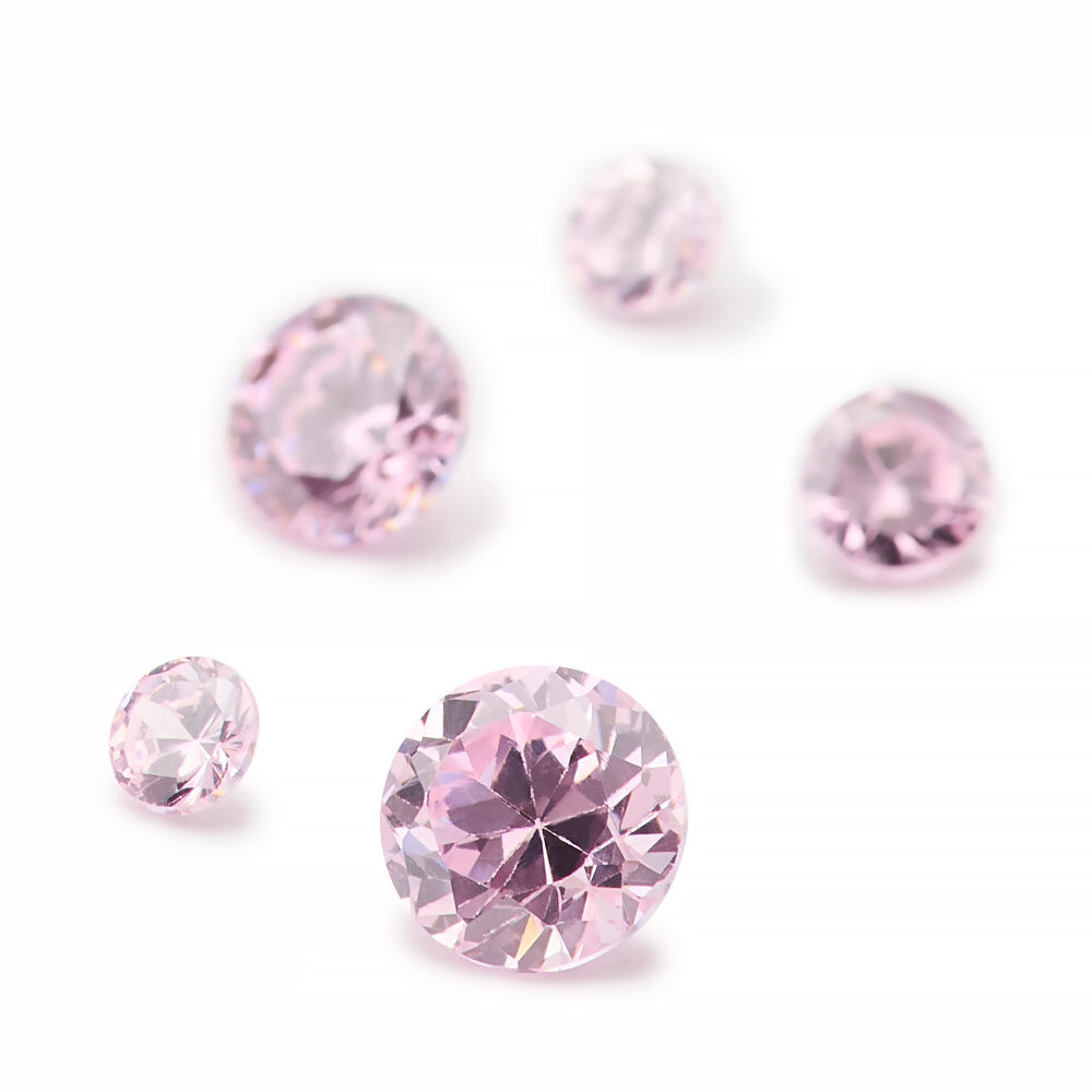 Synthetic pink cubic zirconia, round diamond cut 