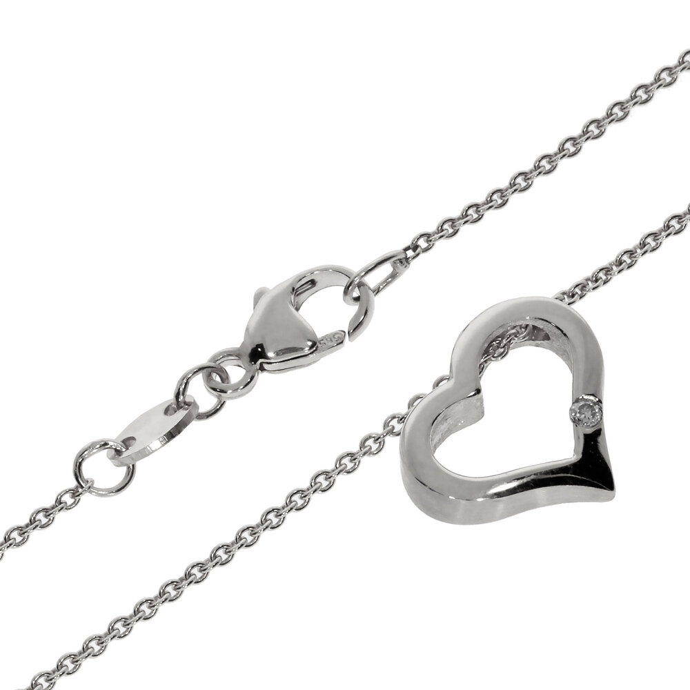 Necklace trace with heart-shaped pendant 585/- white gold 