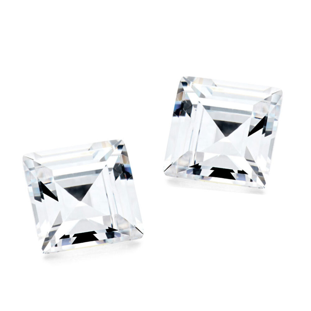 Synthetic white cubic zirconia, square 