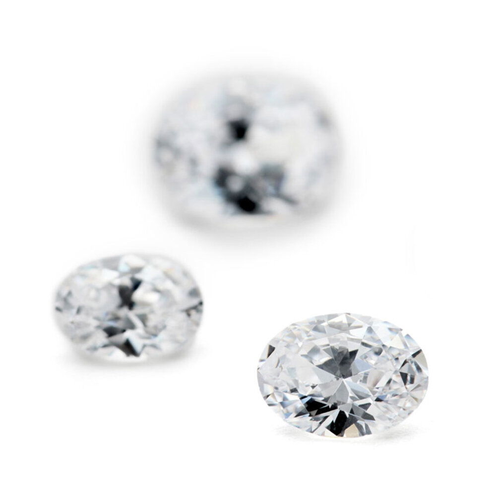 Synthetic white cubic zirconia, oval diamond cut 