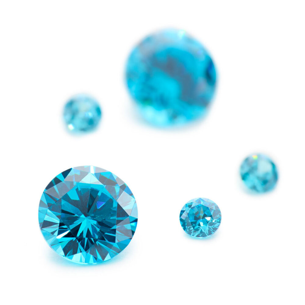 Synthetic blue cubic zirconia, round diamond cut 