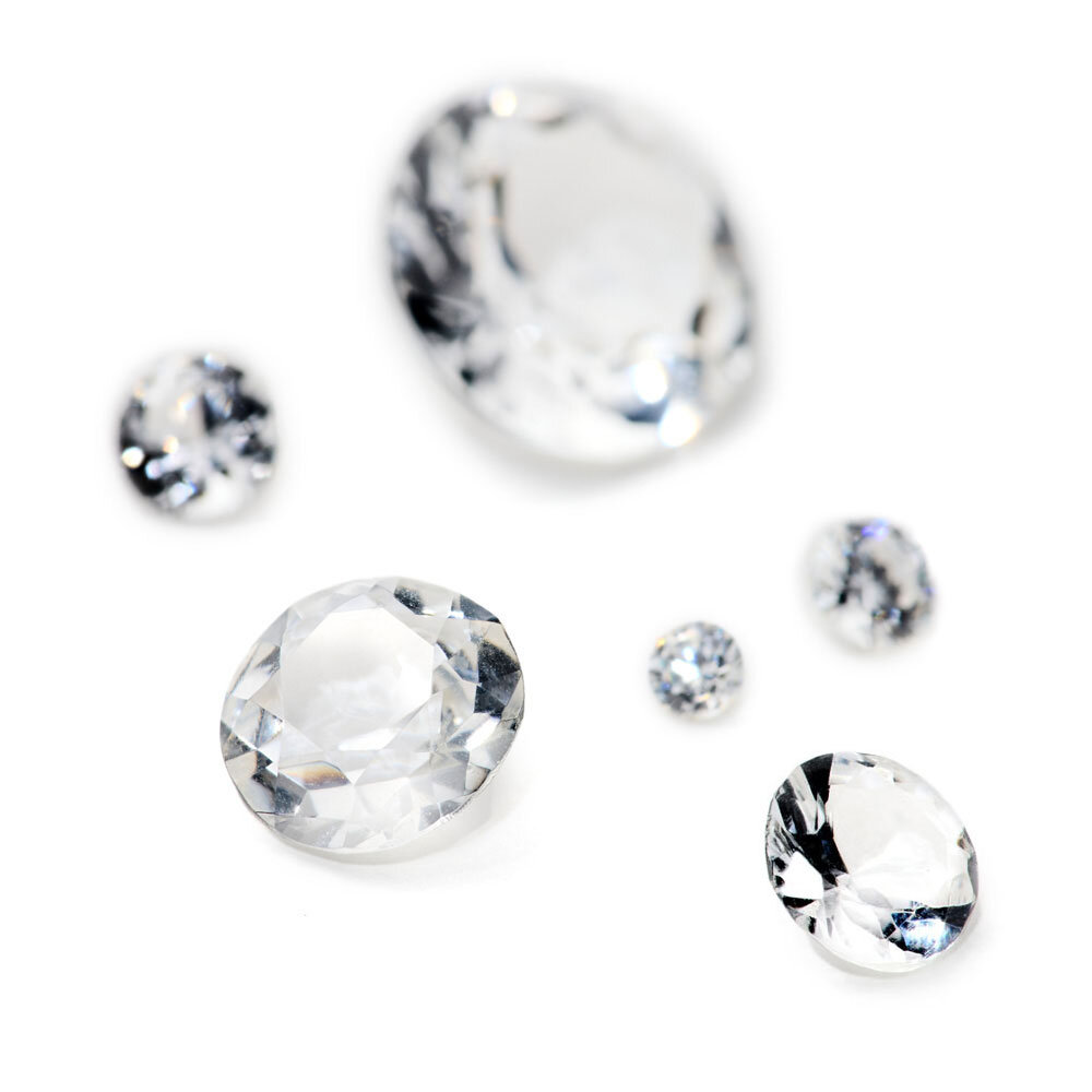 Synthetic white spinel, round diamond cut 