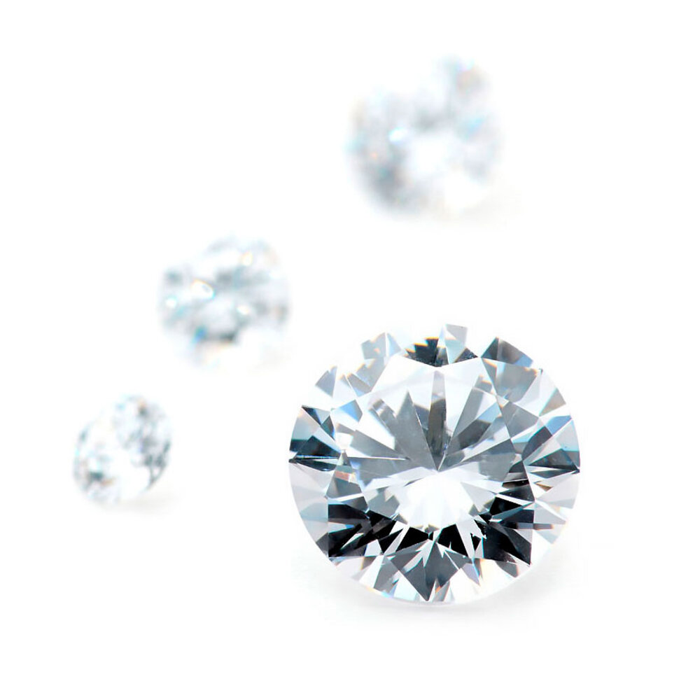 Synthetic white cubic zirconia, round diamond cut 