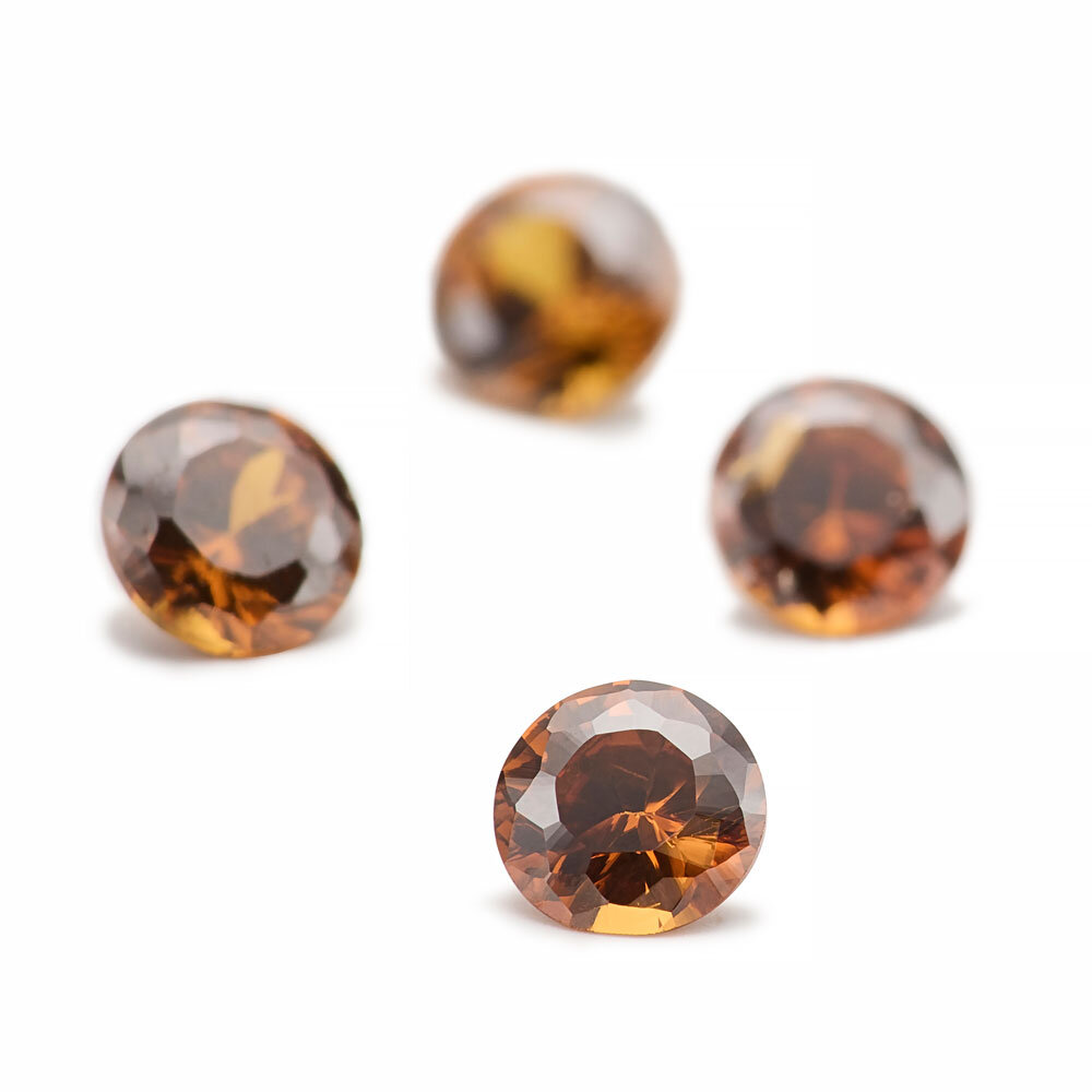 Synthetic cognac cubic zirconia, round diamond cut 