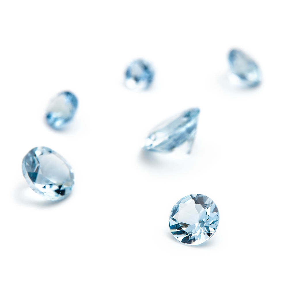 Aquamarine, round diamond cut 