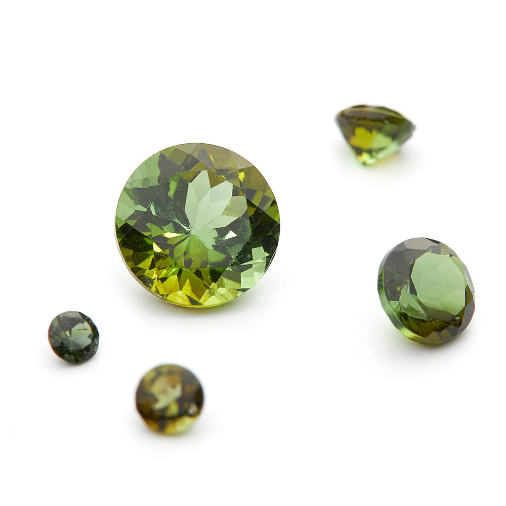 Green tourmaline, round diamond cut 