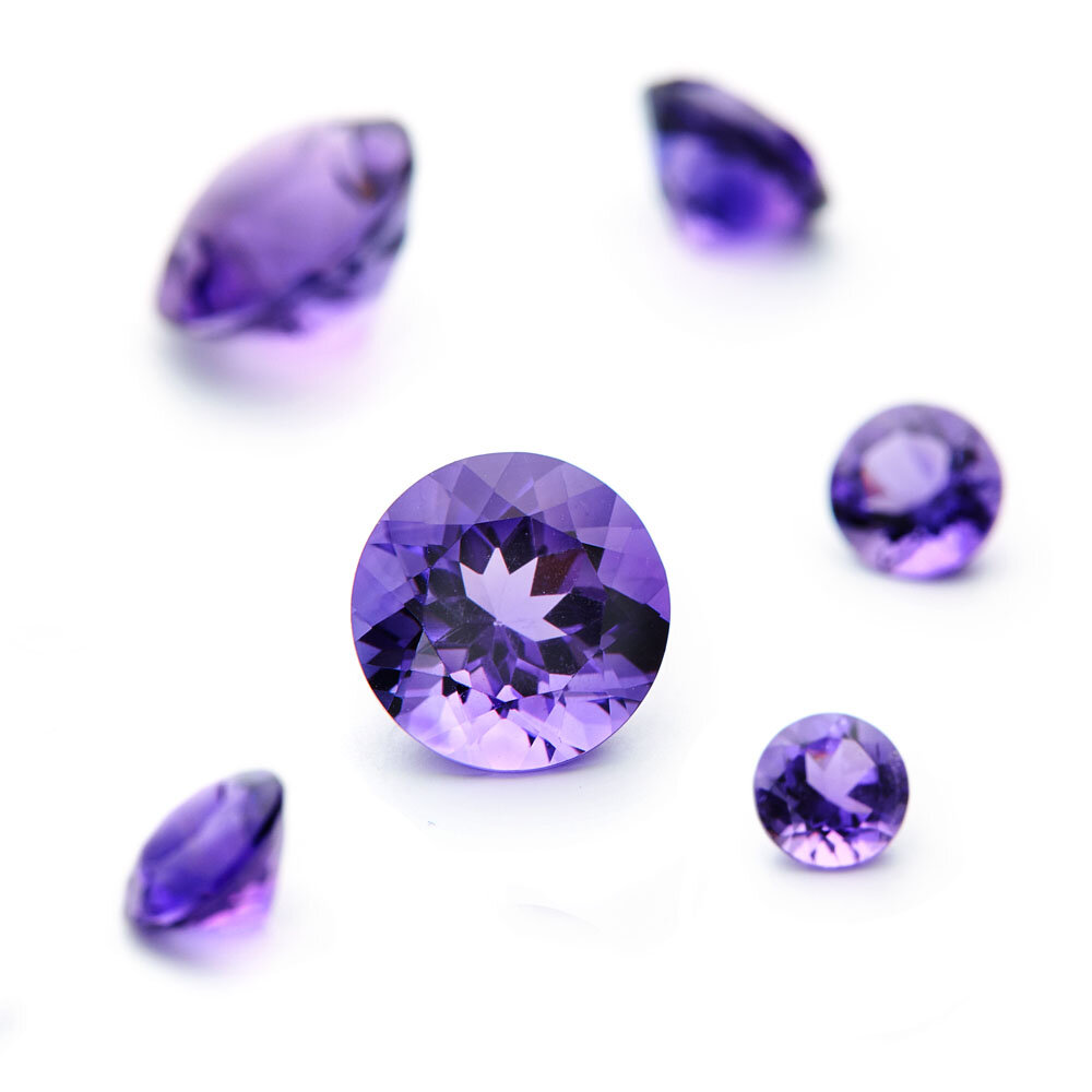 Amethyst, round diamond cut 