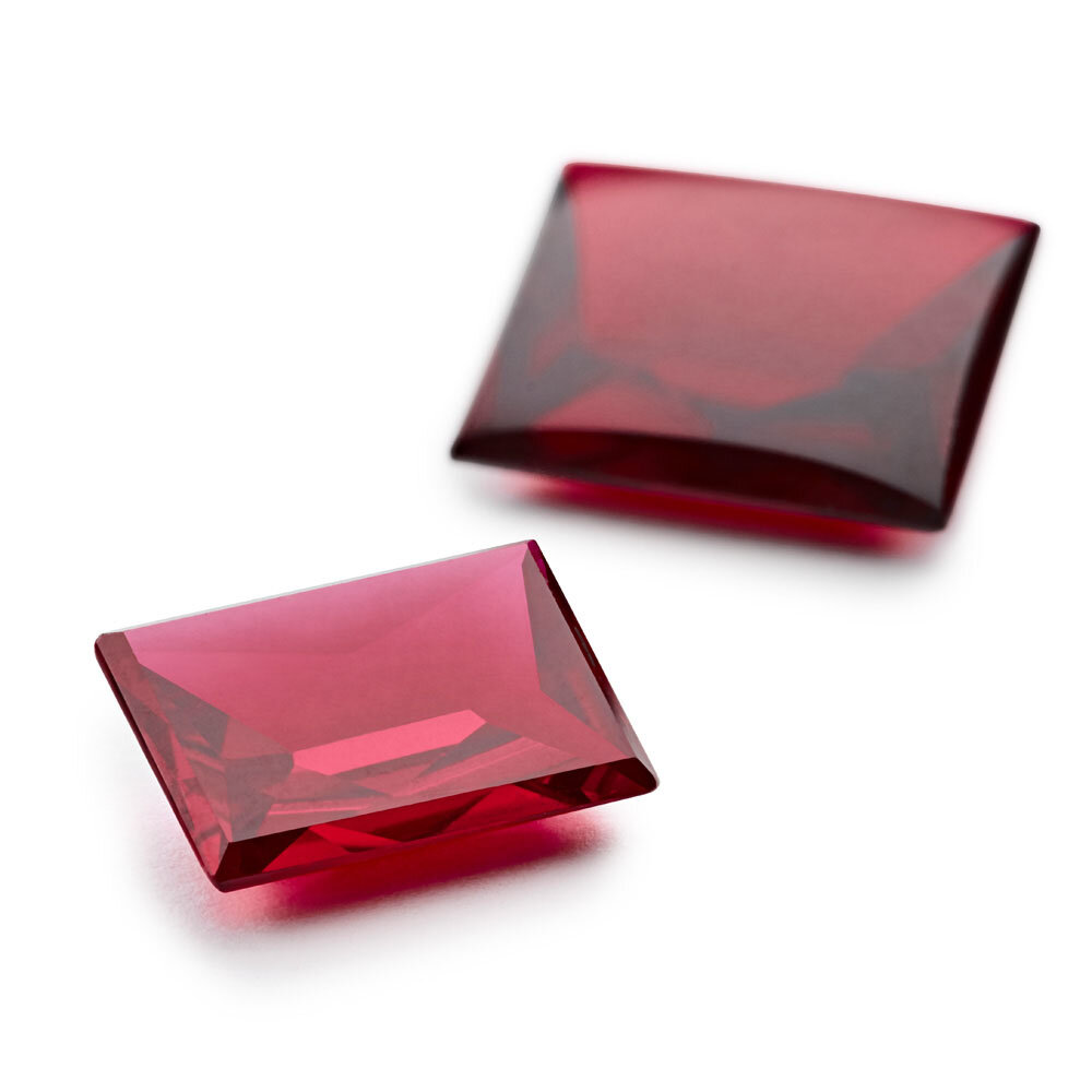 Synthetic ruby, antique rectangular 