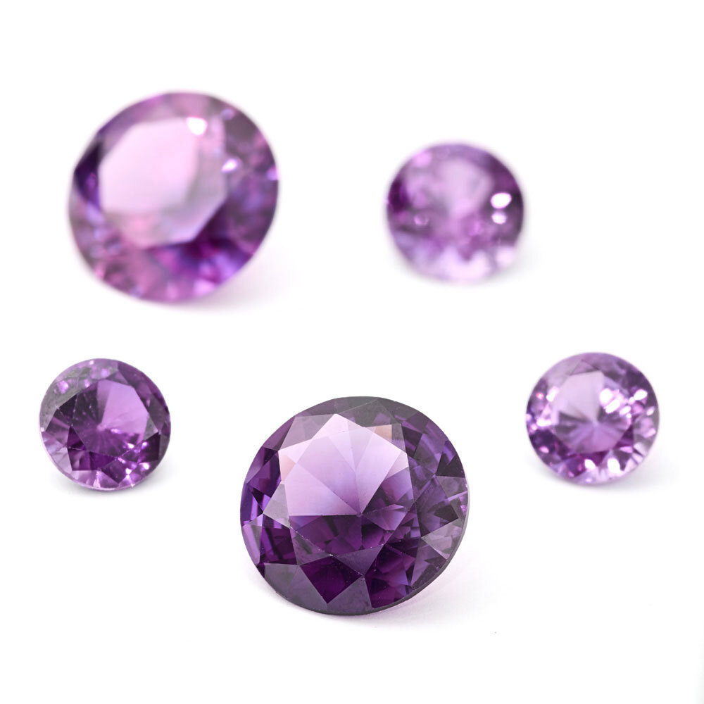 Synthetic kunzite, round diamond cut 