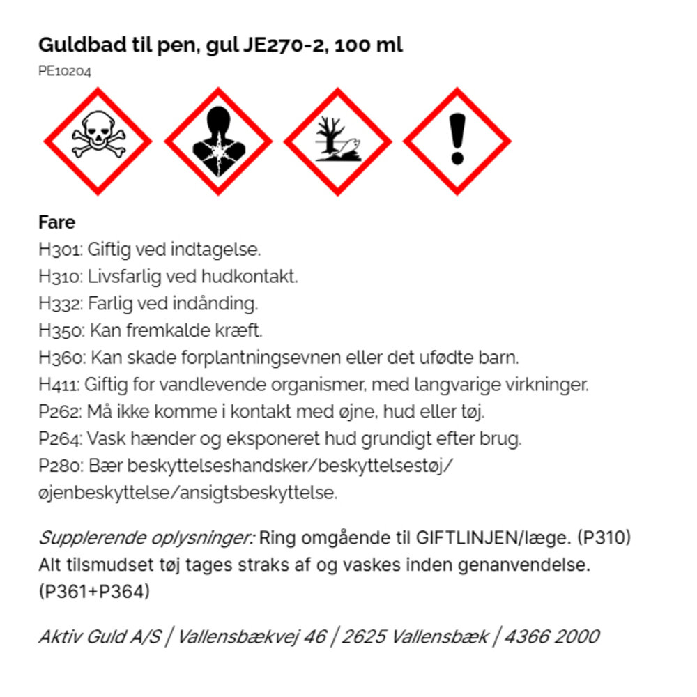 Guldbad til pen JE270-2, gul, Jentner 