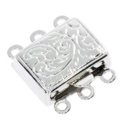 Rectangular jewelry clasp with antique pattern for 3 chain rows 925/-