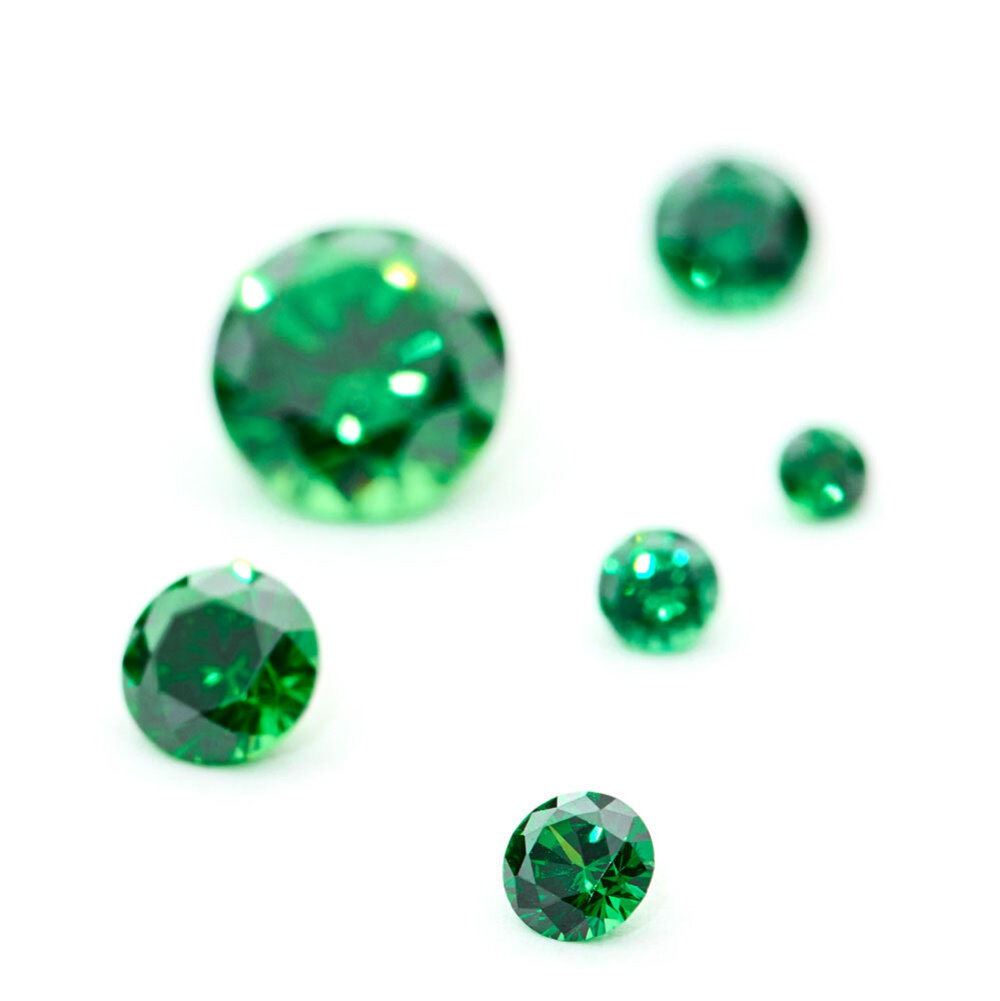 Synthetic green cubic zirconia, round diamond cut 
