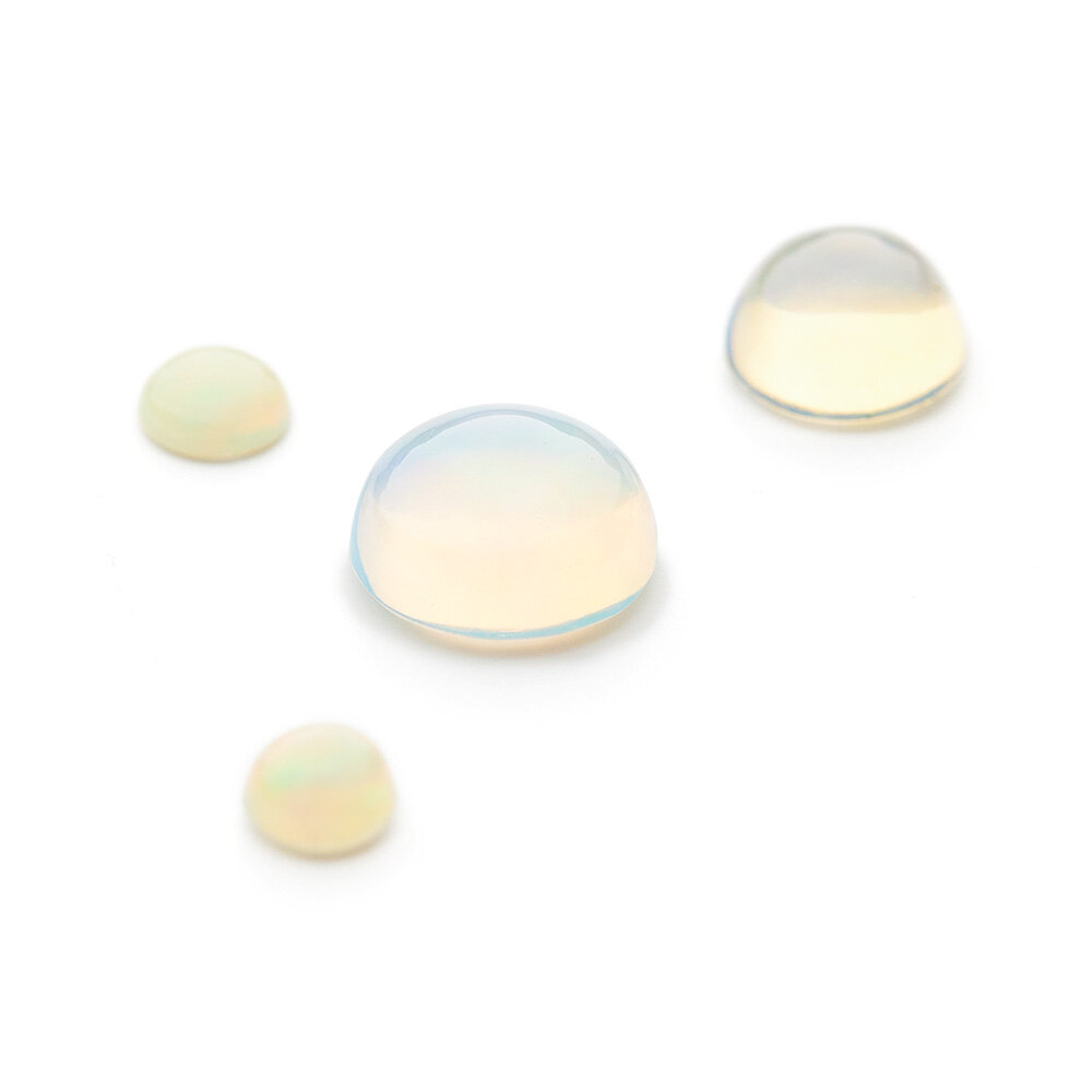 Opal white, round cabochon  