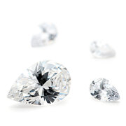 Synthetic white cubic zirconia, drop-shaped diamond cut