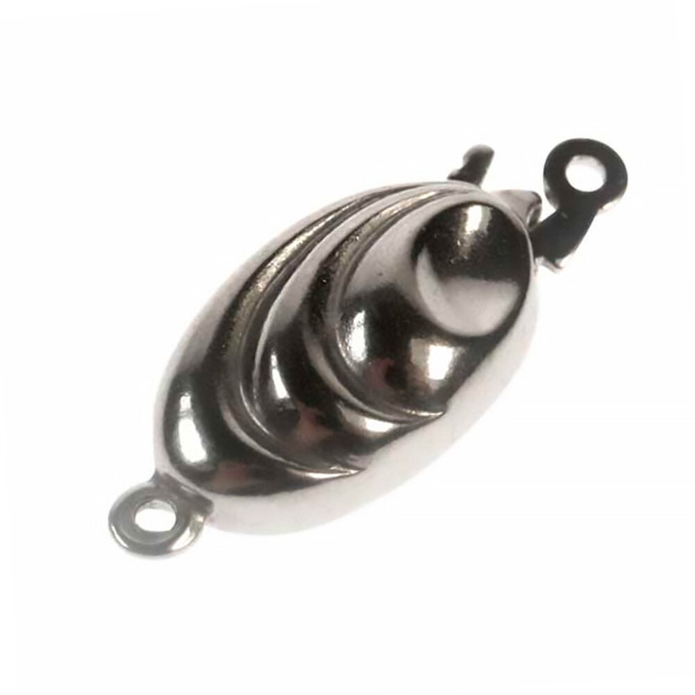 Oval jewelry clasp with waves 925/- rhodium plated, 13.00 x 8.00 mm  