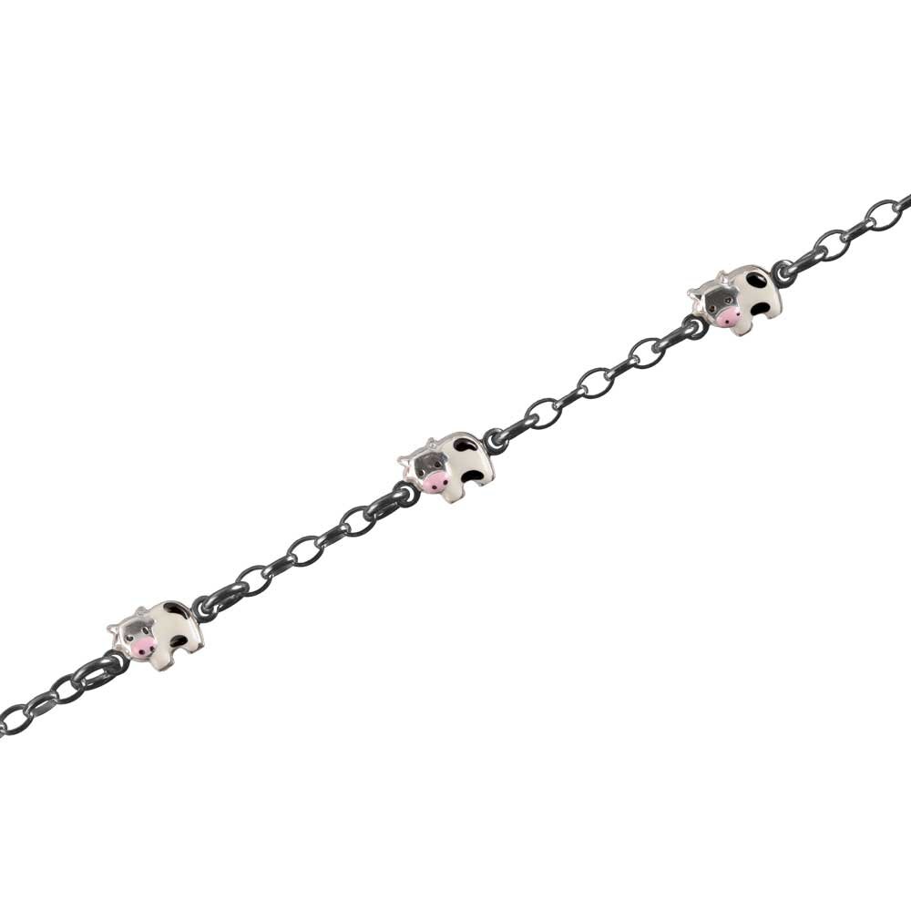 Børnearmbånd ærte med emaljerede køer 925/- 