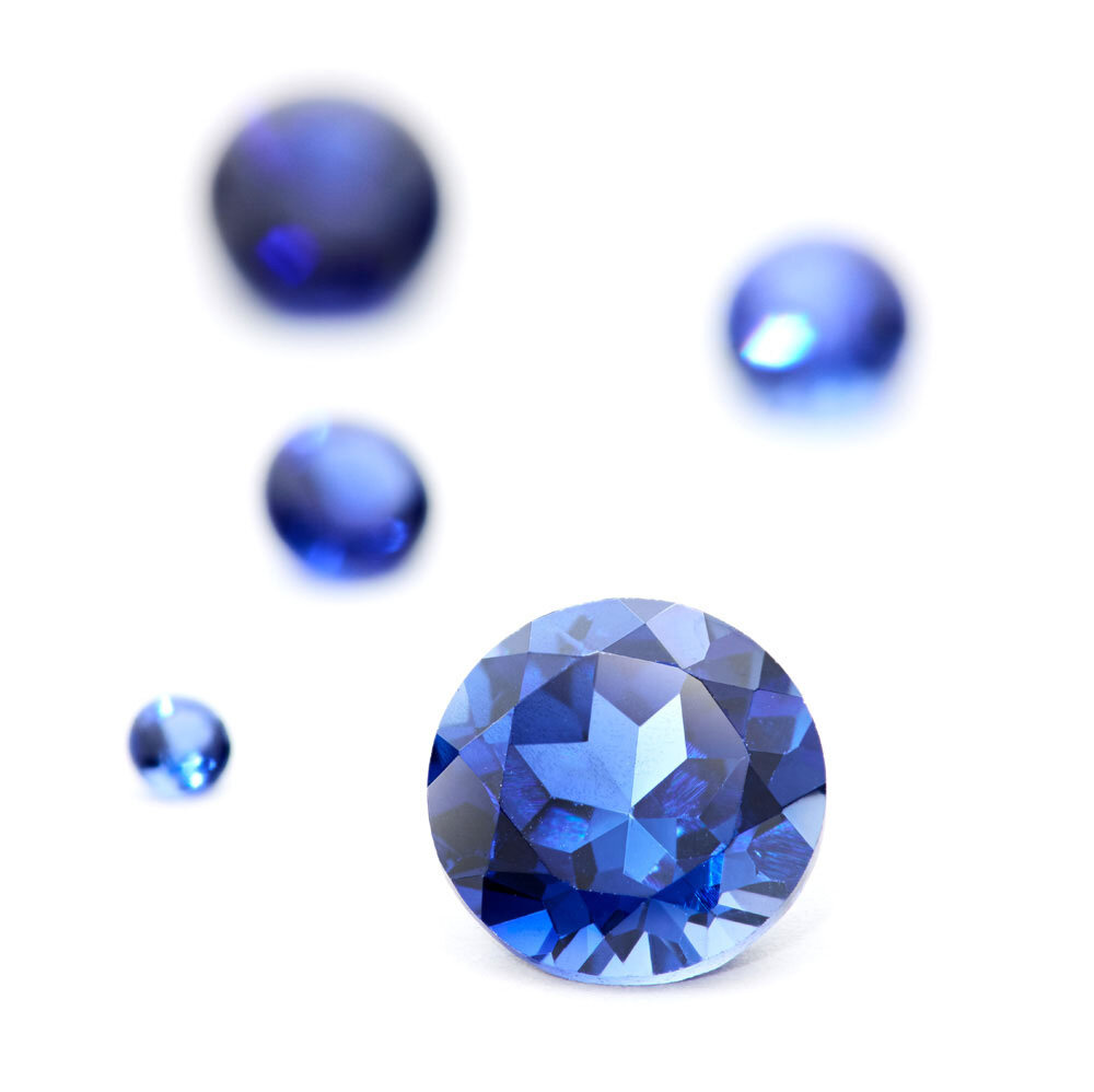 Synthetic blue sapphire, round diamond cut 