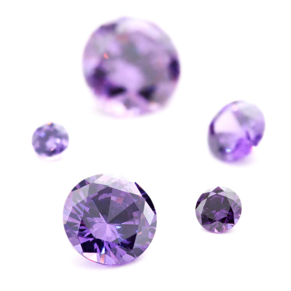 Synthetic purple cubic zirconia, round diamond cut 