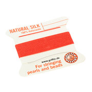 Perlesilke / silkesnor til perlekæde, koralrød, 2m