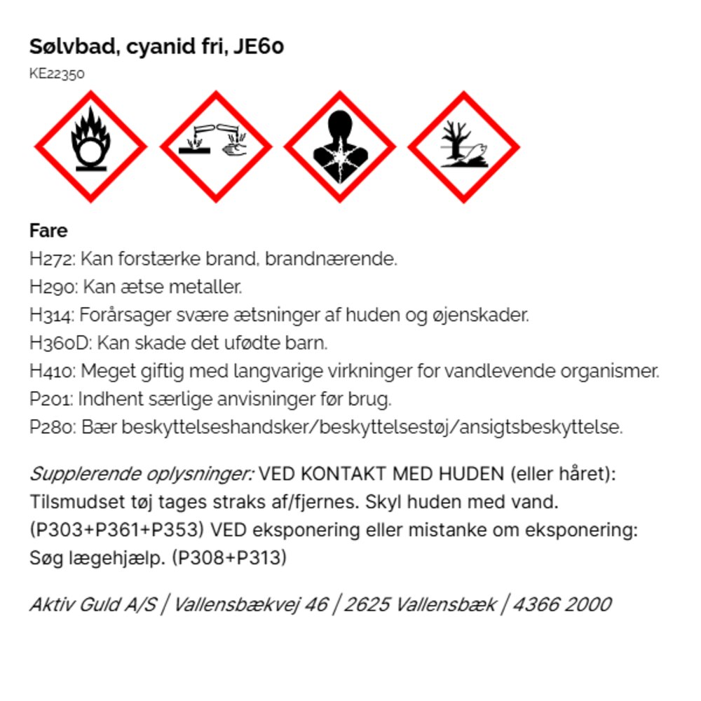 Silver bath JE60, cyanide free, Jentner 