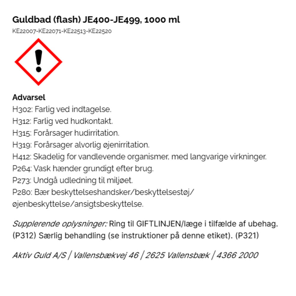 Förgyllnings bad JE400, fin guld (Flash), Jentner 