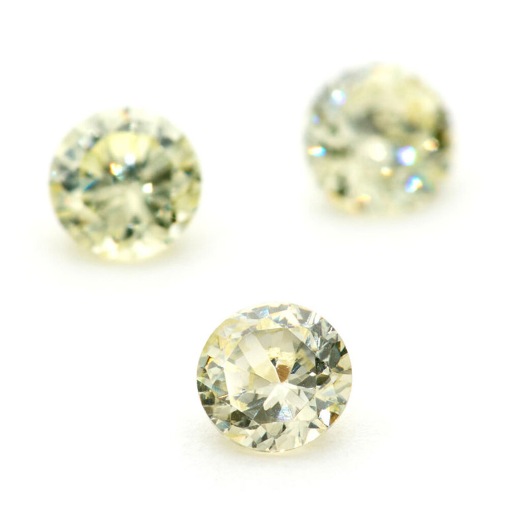 Synthetic peridot, round diamond cut 