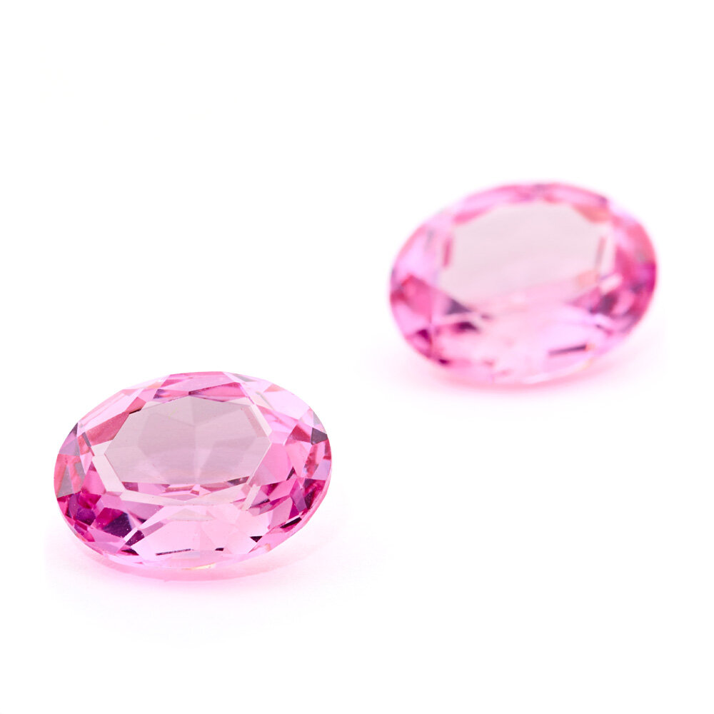 Synthetic rose beryl, round diamond cut 