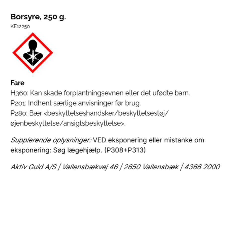 Ren borsyre, pulver, 250 g 