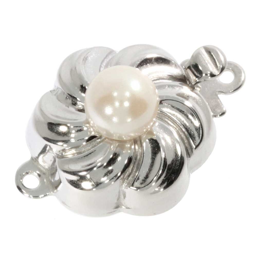 Jewelry clasp with imitated pearl 925/- rhodium plated 