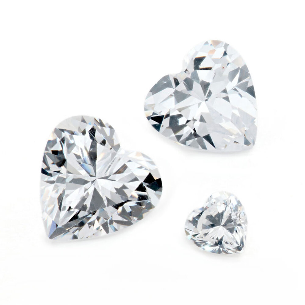 Synthetic white cubic zirconia, heart-shaped diamond cut 