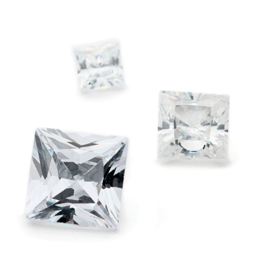 Synthetic white cubic zirconia, princess cut 